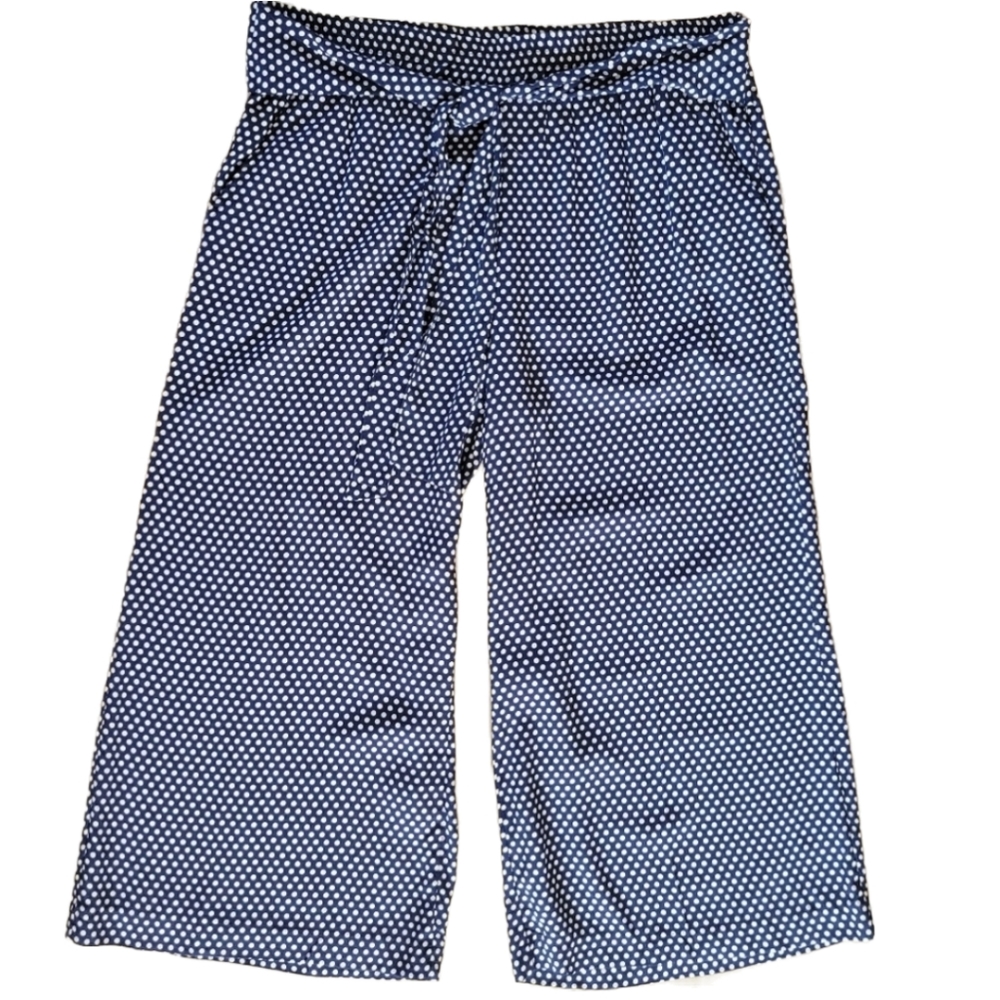 NWT SAINT TROPEZ WEST Plazzo Pants Sz L Classic Navy & White Polkadot Wide Leg
